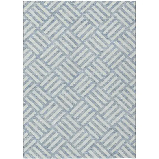 Sky Blue And Ivory Geometric Washable Indoor Outdoor Area Rug Photo 2