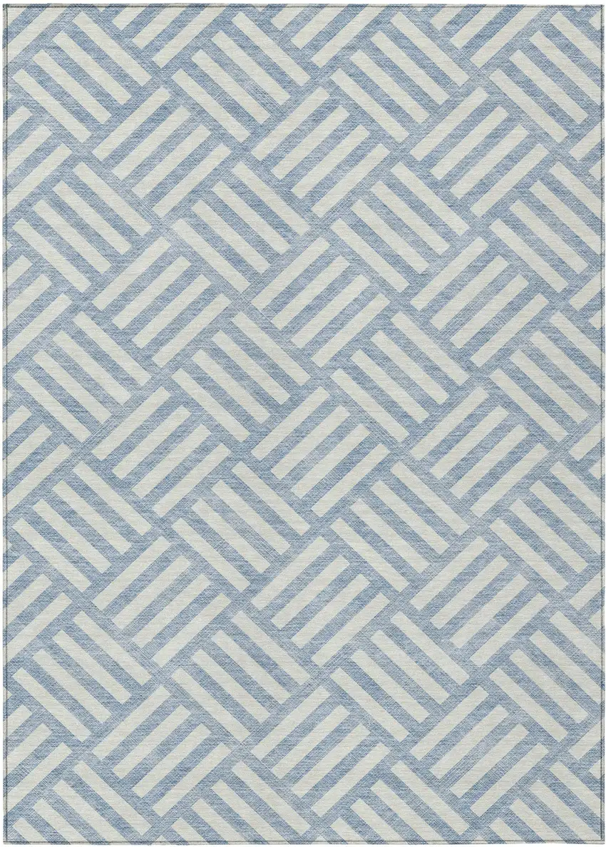 Sky Blue And Ivory Geometric Washable Indoor Outdoor Area Rug Photo 2