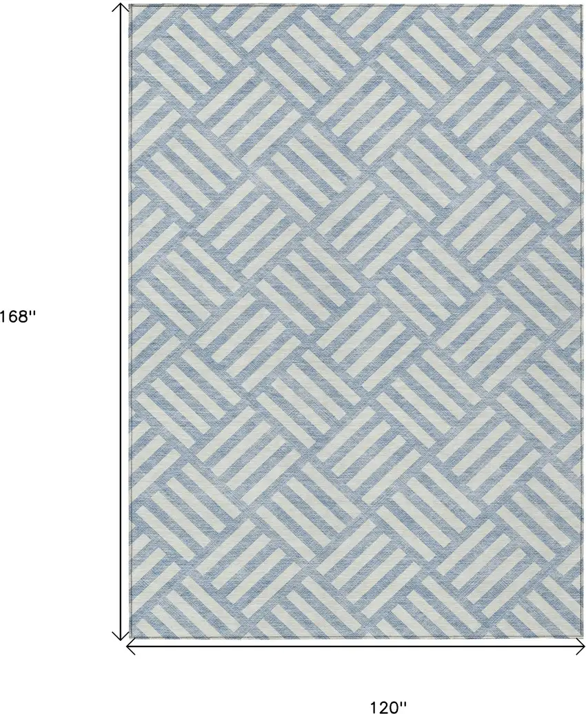 Sky Blue And Ivory Geometric Washable Indoor Outdoor Area Rug Photo 3