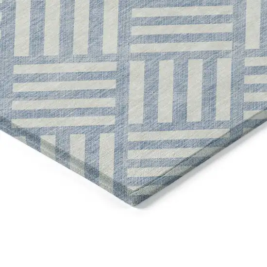 Sky Blue And Ivory Geometric Washable Indoor Outdoor Area Rug Photo 4