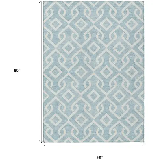 Sky Blue And Ivory Geometric Washable Indoor Outdoor Area Rug Photo 3