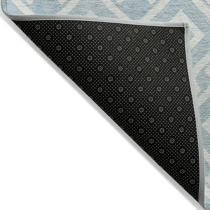 Sky Blue And Ivory Geometric Washable Indoor Outdoor Area Rug Photo 4