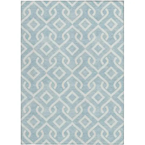 Sky Blue And Ivory Geometric Washable Indoor Outdoor Area Rug Photo 6