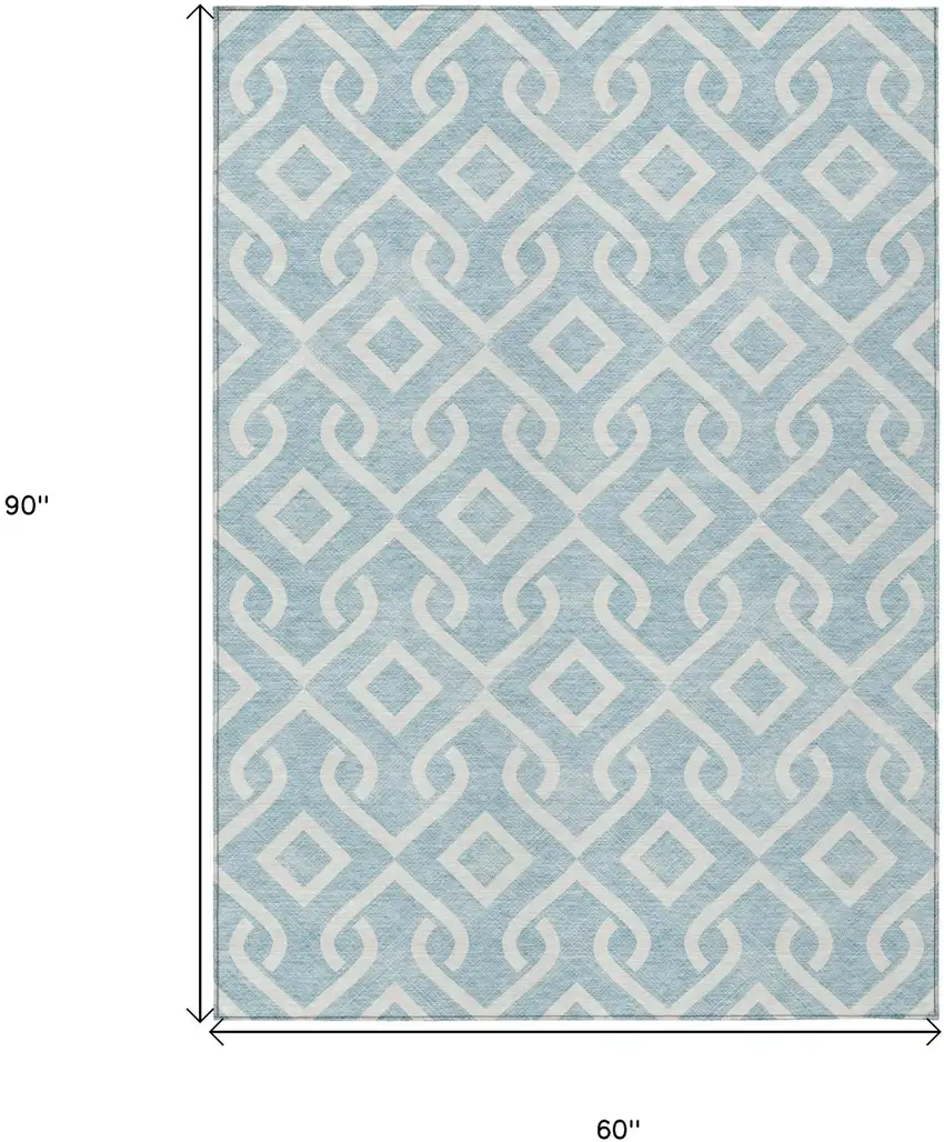 Sky Blue And Ivory Geometric Washable Indoor Outdoor Area Rug Photo 3