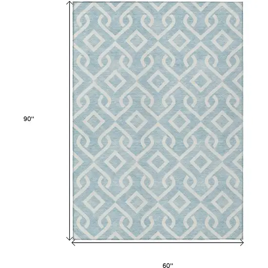 Sky Blue And Ivory Geometric Washable Indoor Outdoor Area Rug Photo 3