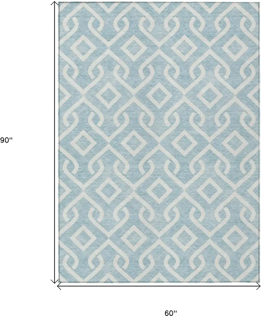 Sky Blue And Ivory Geometric Washable Indoor Outdoor Area Rug Photo 3