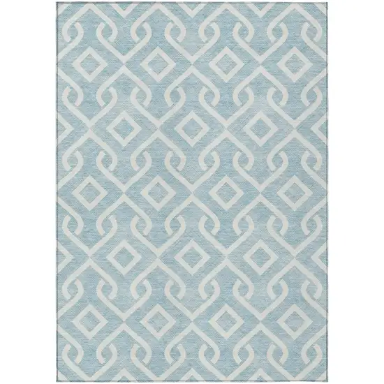 Sky Blue And Ivory Geometric Washable Indoor Outdoor Area Rug Photo 2