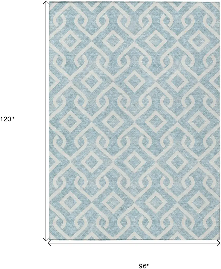 Sky Blue And Ivory Geometric Washable Indoor Outdoor Area Rug Photo 3