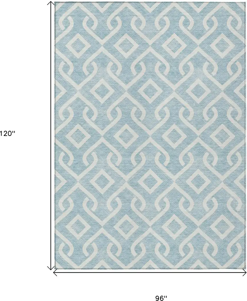 Sky Blue And Ivory Geometric Washable Indoor Outdoor Area Rug Photo 3