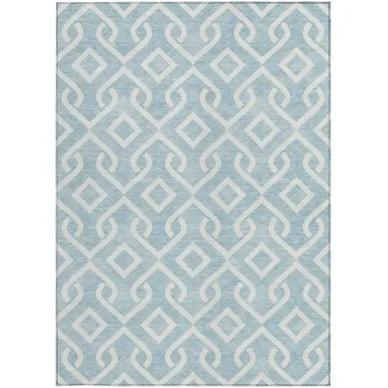 Sky Blue And Ivory Geometric Washable Indoor Outdoor Area Rug Photo 5