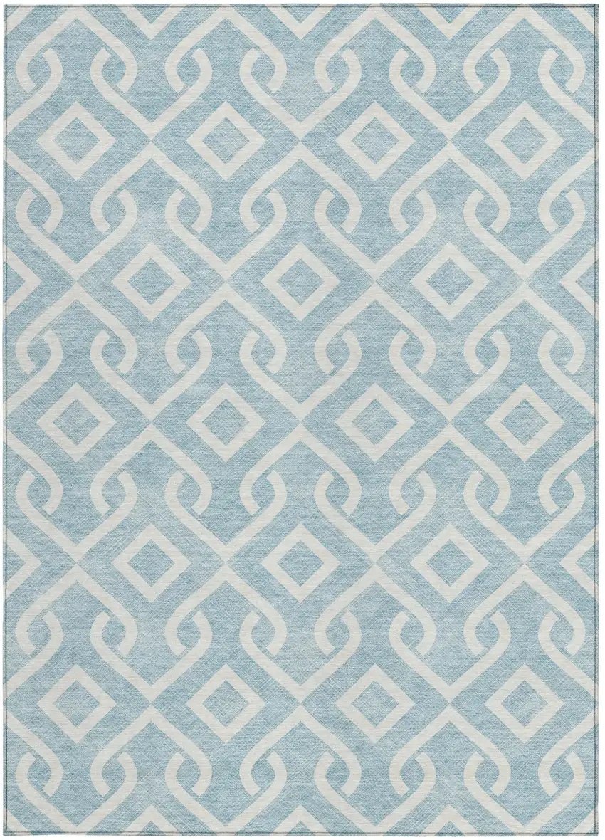Sky Blue And Ivory Geometric Washable Indoor Outdoor Area Rug Photo 5