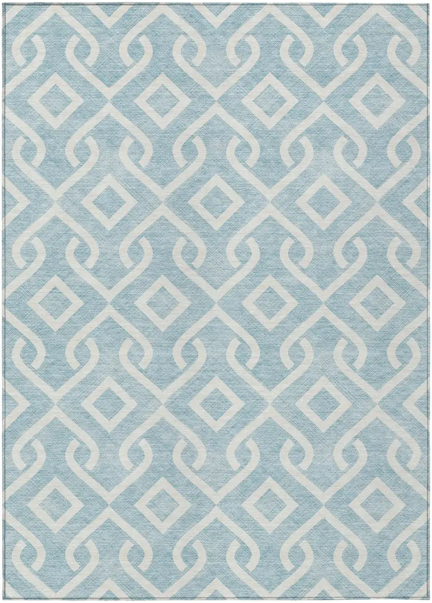 Sky Blue And Ivory Geometric Washable Indoor Outdoor Area Rug Photo 2