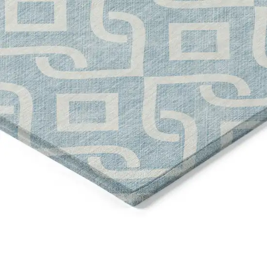 Sky Blue And Ivory Geometric Washable Indoor Outdoor Area Rug Photo 4