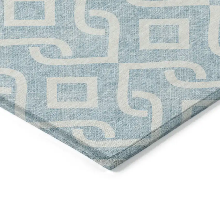 Sky Blue And Ivory Geometric Washable Indoor Outdoor Area Rug Photo 4