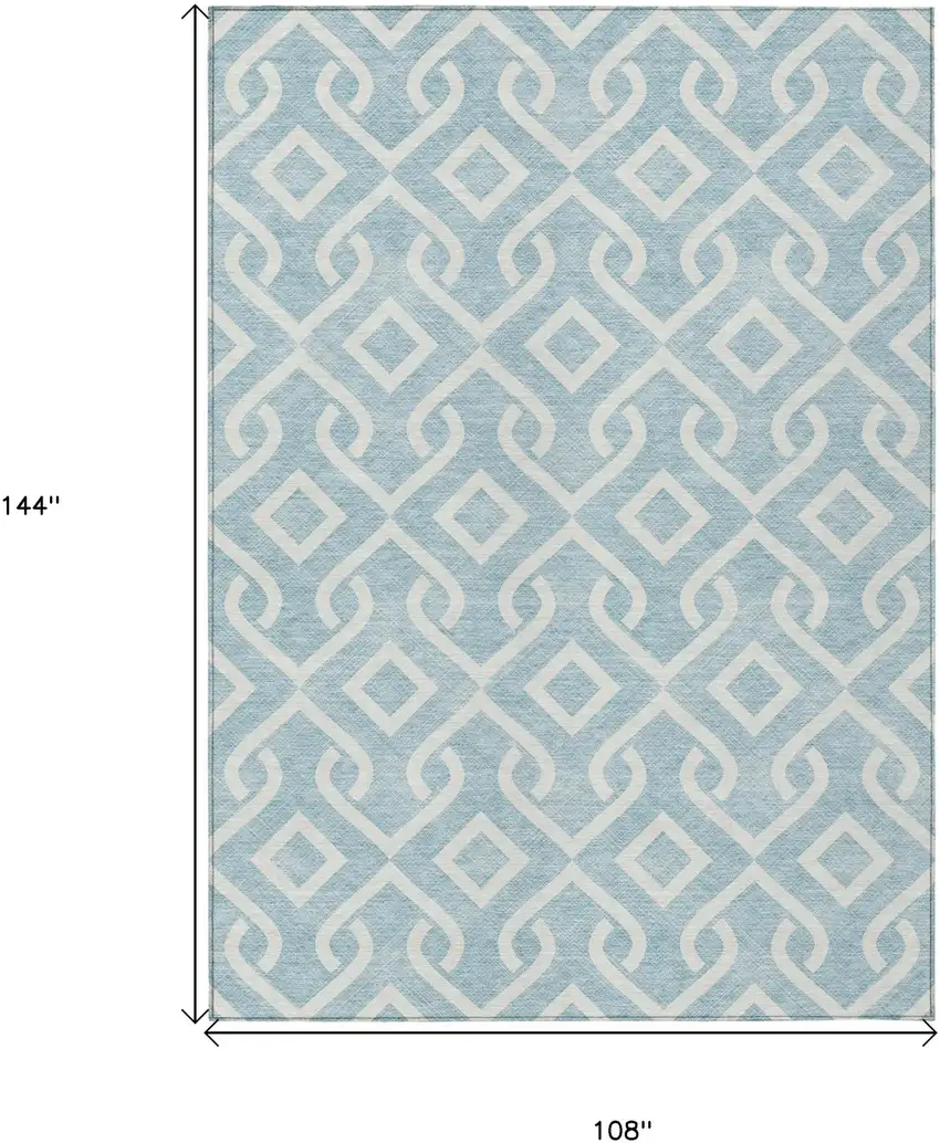 Sky Blue And Ivory Geometric Washable Indoor Outdoor Area Rug Photo 3