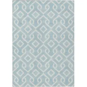 Photo of Sky Blue And Ivory Geometric Washable Indoor Outdoor Area Rug