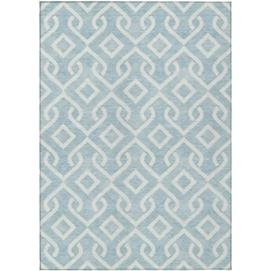 Sky Blue And Ivory Geometric Washable Indoor Outdoor Area Rug Photo 2