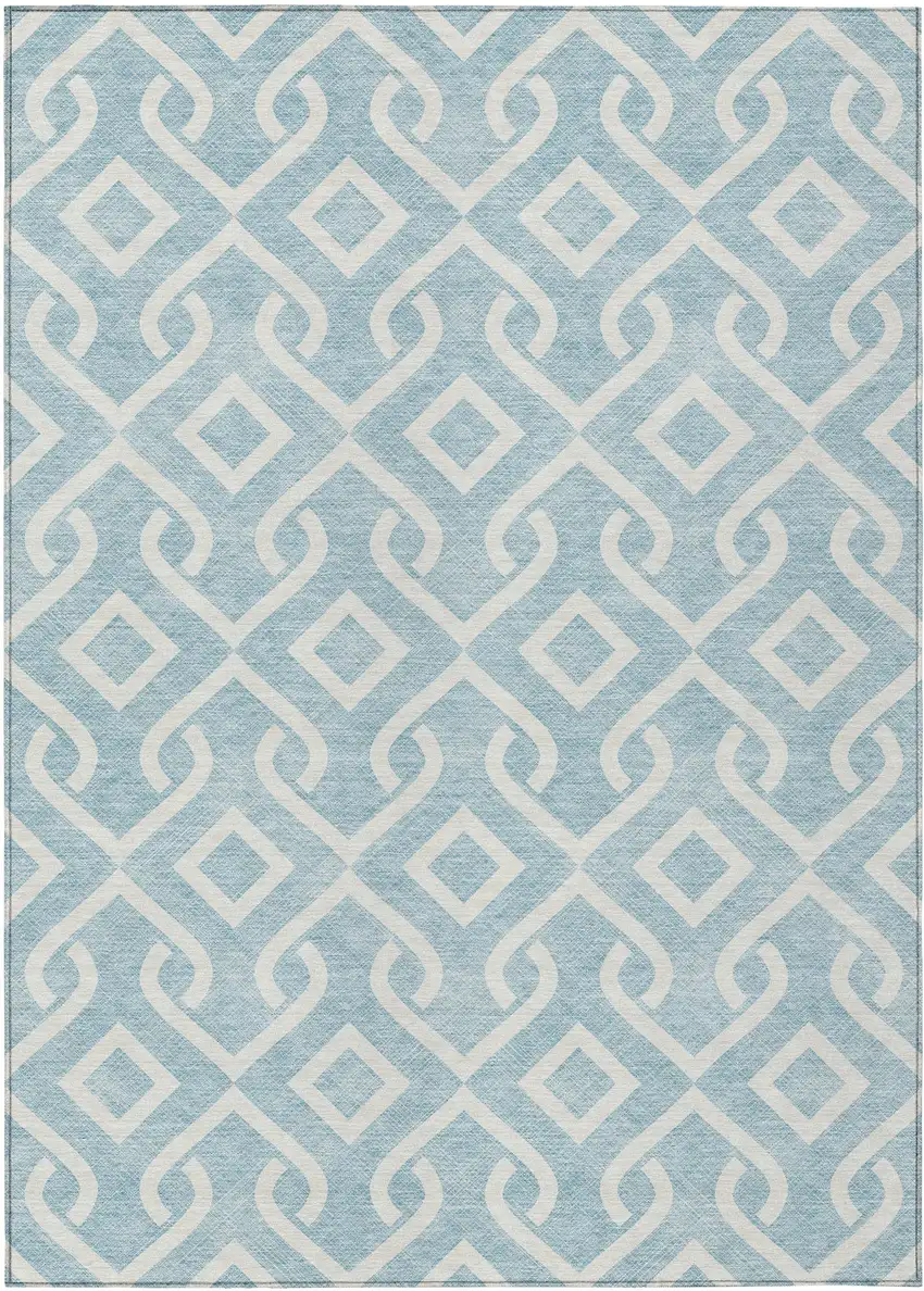 Sky Blue And Ivory Geometric Washable Indoor Outdoor Area Rug Photo 2