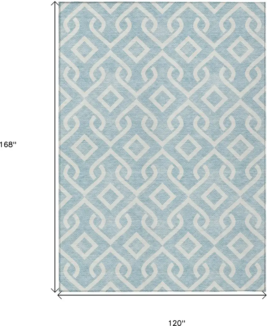 Sky Blue And Ivory Geometric Washable Indoor Outdoor Area Rug Photo 3