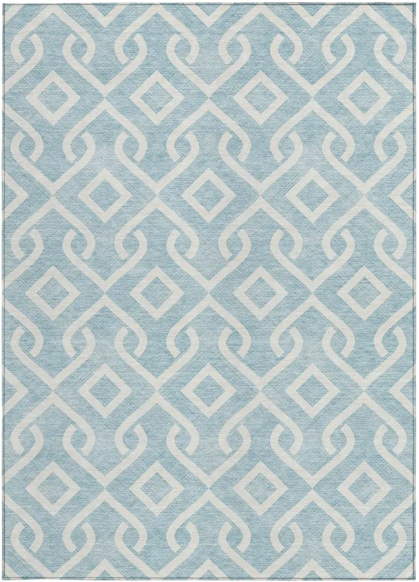 Sky Blue And Ivory Geometric Washable Indoor Outdoor Area Rug Photo 6
