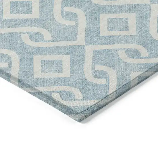 Sky Blue And Ivory Geometric Washable Indoor Outdoor Area Rug Photo 5