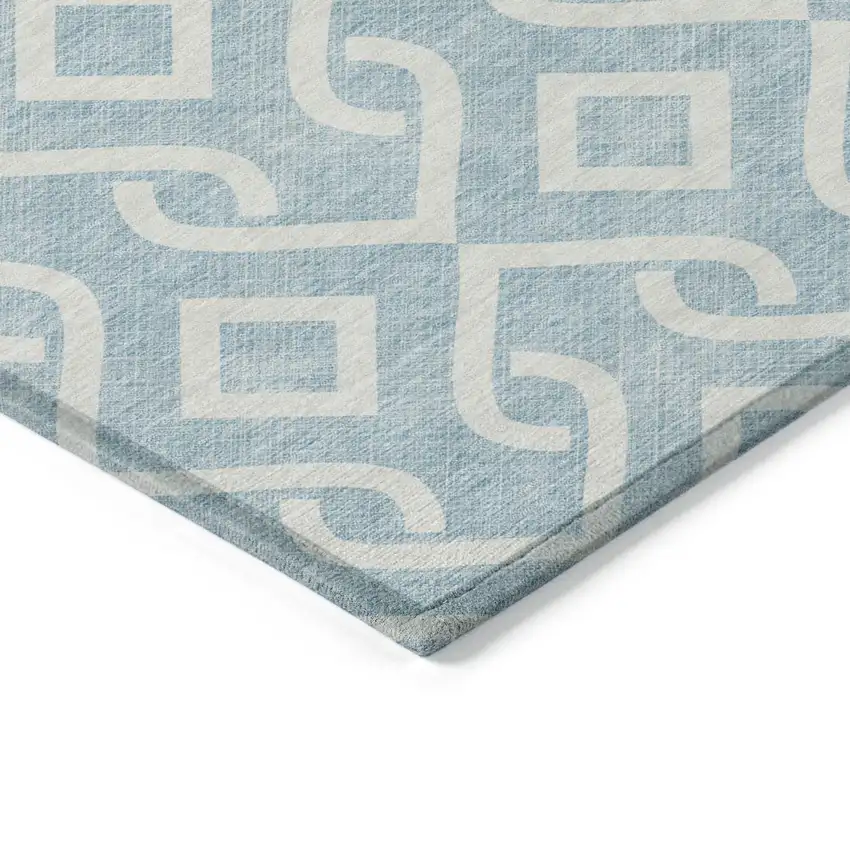 Sky Blue And Ivory Geometric Washable Indoor Outdoor Area Rug Photo 5