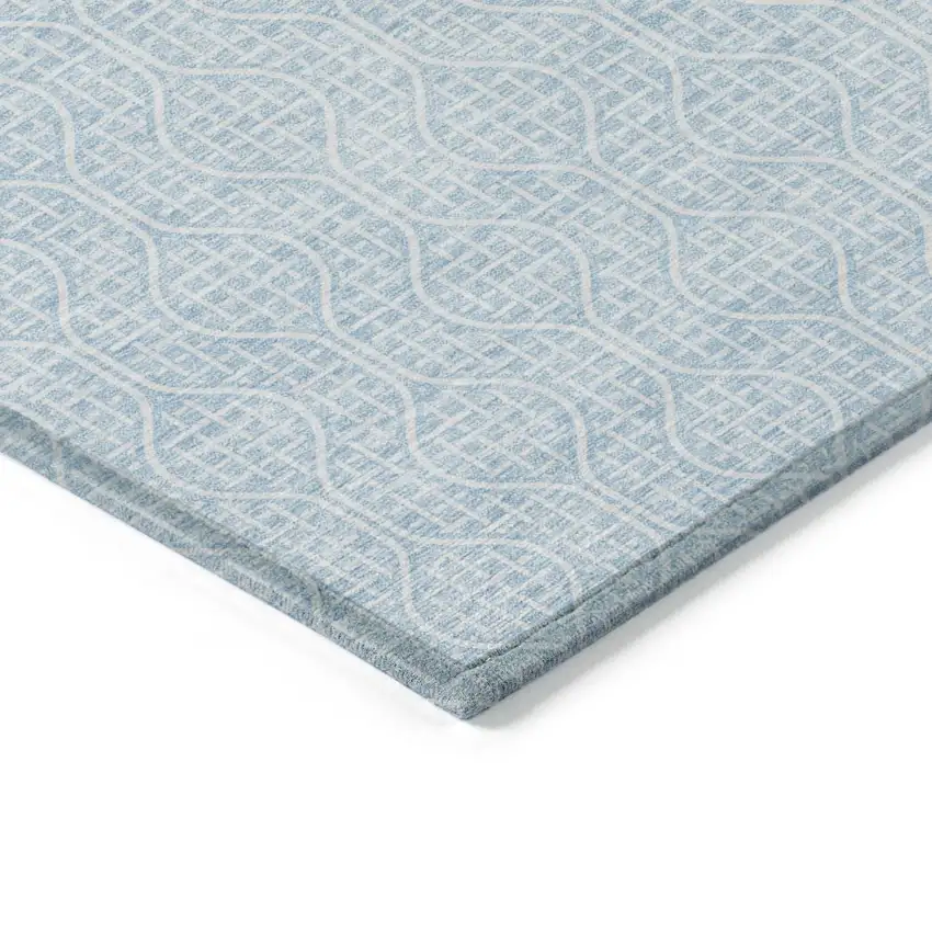 Sky Blue And Ivory Geometric Washable Indoor Outdoor Area Rug Photo 4