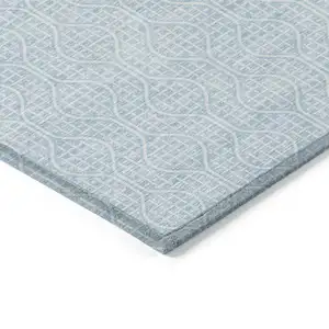 Photo of Sky Blue And Ivory Geometric Washable Indoor Outdoor Area Rug