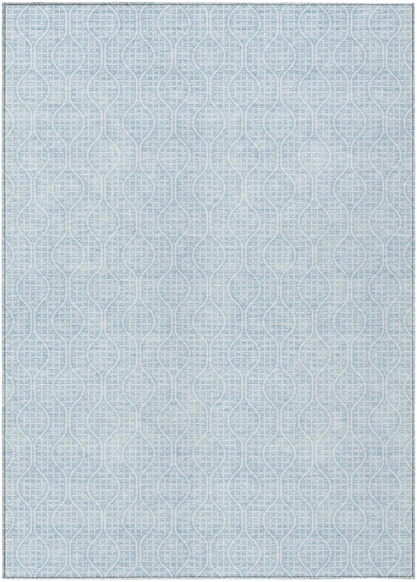 Sky Blue And Ivory Geometric Washable Indoor Outdoor Area Rug Photo 2