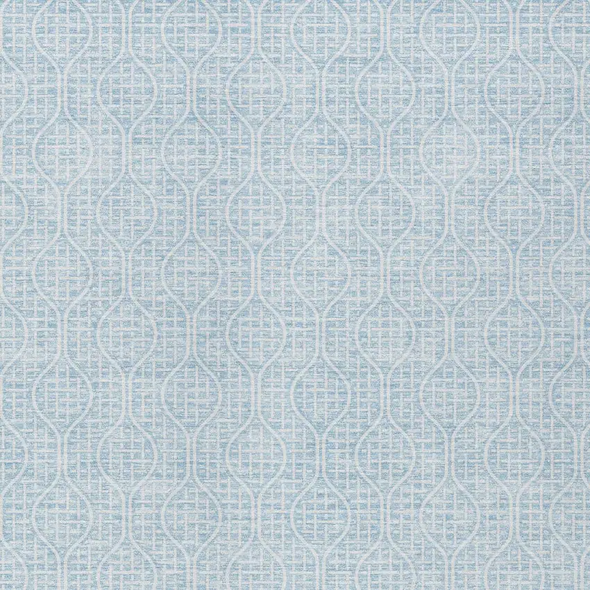 Sky Blue And Ivory Geometric Washable Indoor Outdoor Area Rug Photo 5