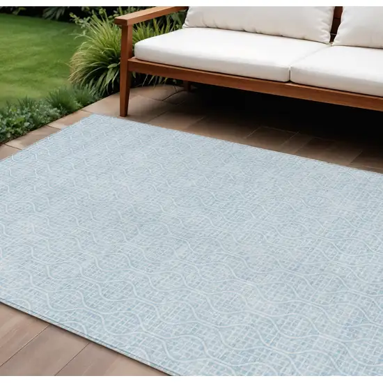 Sky Blue And Ivory Geometric Washable Indoor Outdoor Area Rug Photo 1