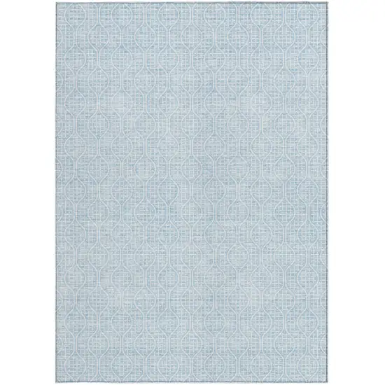 Sky Blue And Ivory Geometric Washable Indoor Outdoor Area Rug Photo 6