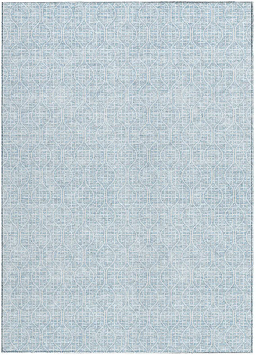 Sky Blue And Ivory Geometric Washable Indoor Outdoor Area Rug Photo 6