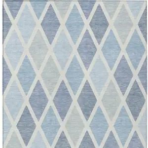 Photo of Sky Blue And Ivory Geometric Washable Indoor Outdoor Area Rug