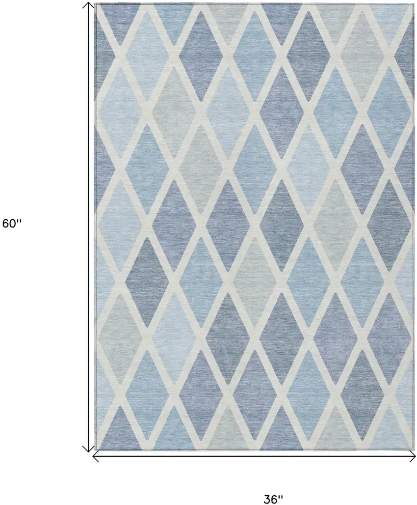 Sky Blue And Ivory Geometric Washable Indoor Outdoor Area Rug Photo 3