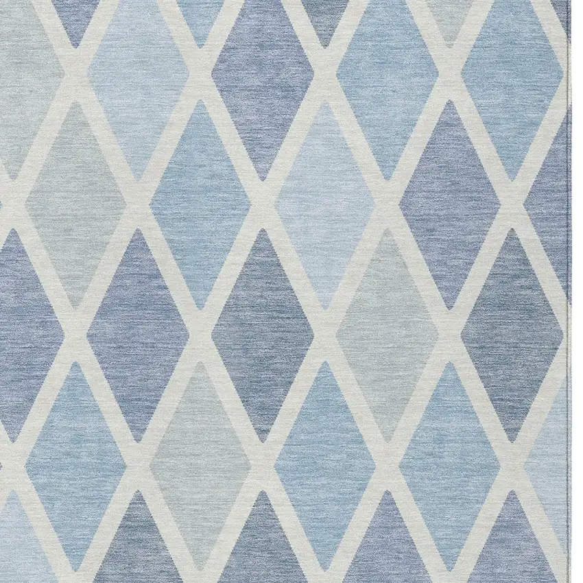 Sky Blue And Ivory Geometric Washable Indoor Outdoor Area Rug Photo 6