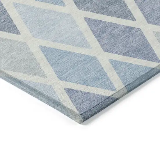 Sky Blue And Ivory Geometric Washable Indoor Outdoor Area Rug Photo 5