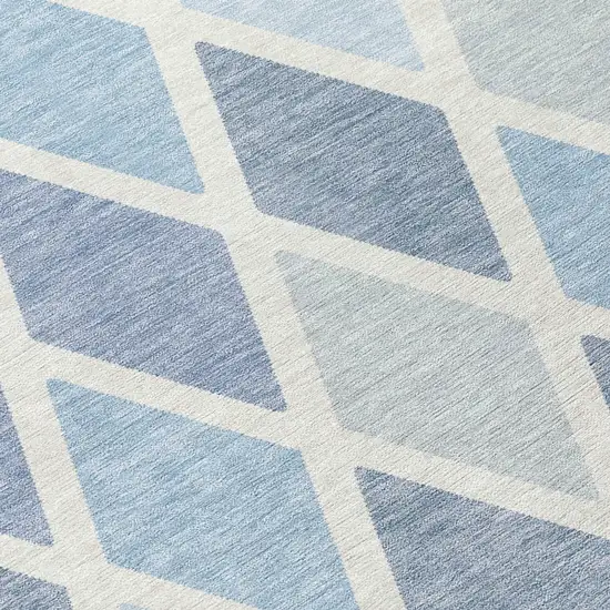 Sky Blue And Ivory Geometric Washable Indoor Outdoor Area Rug Photo 9