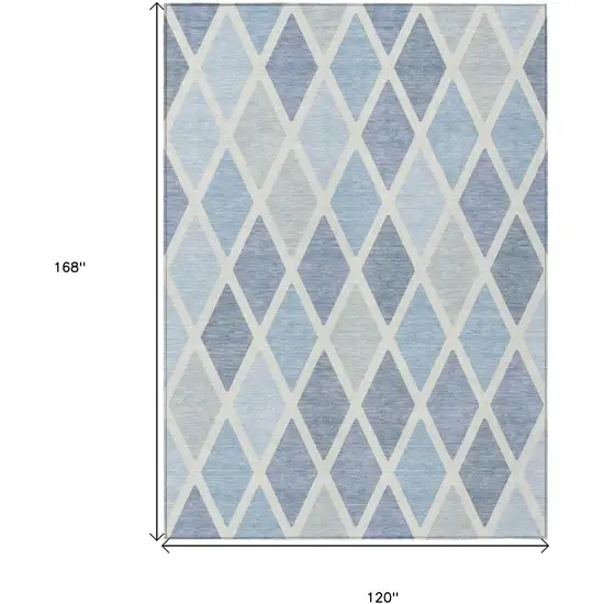 Sky Blue And Ivory Geometric Washable Indoor Outdoor Area Rug Photo 3