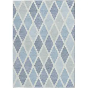 Photo of Sky Blue And Ivory Geometric Washable Indoor Outdoor Area Rug