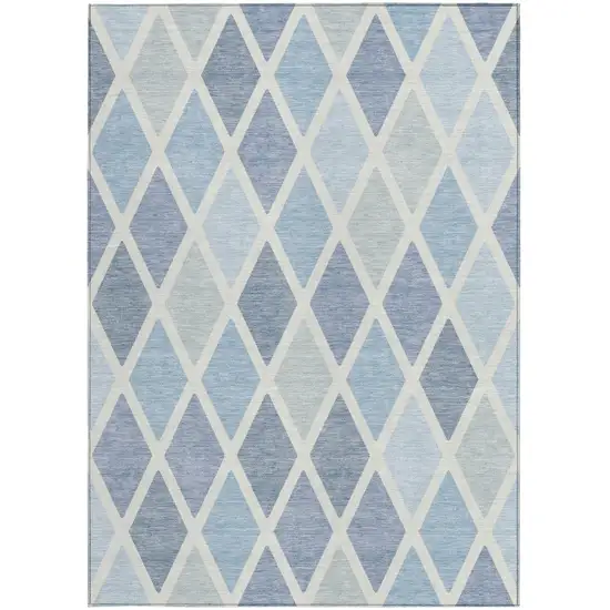 Sky Blue And Ivory Geometric Washable Indoor Outdoor Area Rug Photo 7