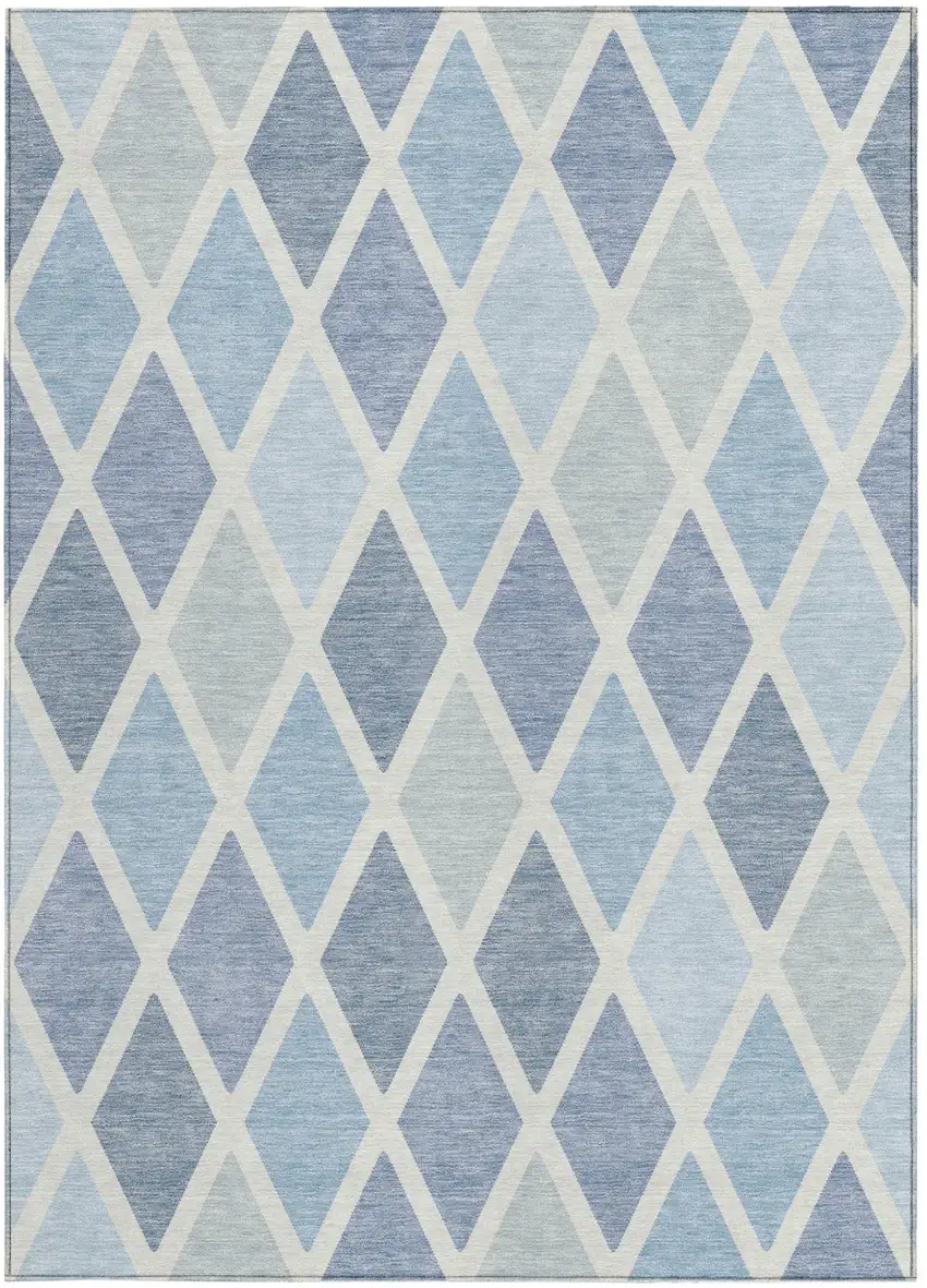 Sky Blue And Ivory Geometric Washable Indoor Outdoor Area Rug Photo 7