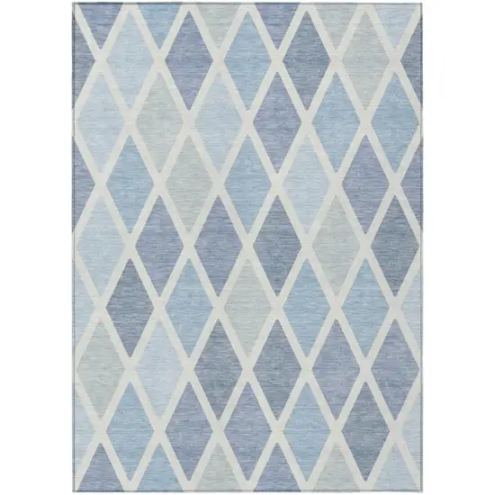 Sky Blue And Ivory Geometric Washable Indoor Outdoor Area Rug Photo 2