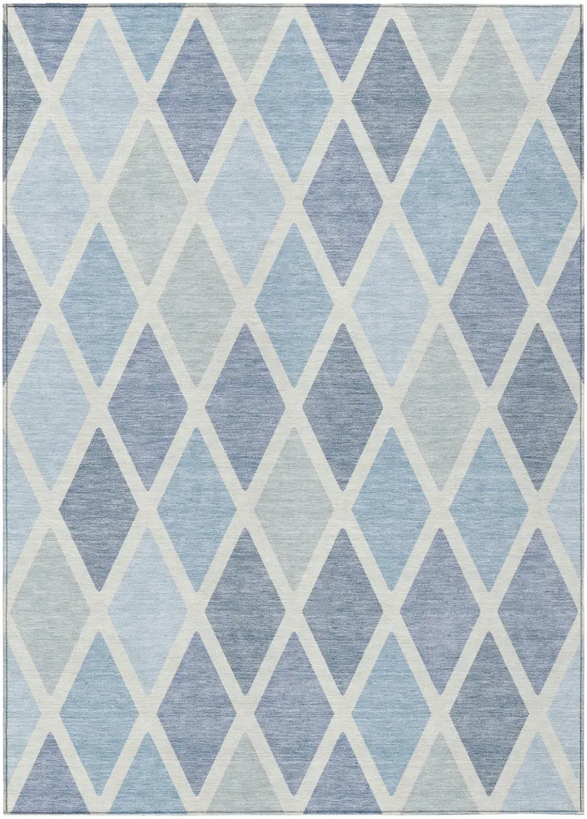 Sky Blue And Ivory Geometric Washable Indoor Outdoor Area Rug Photo 2