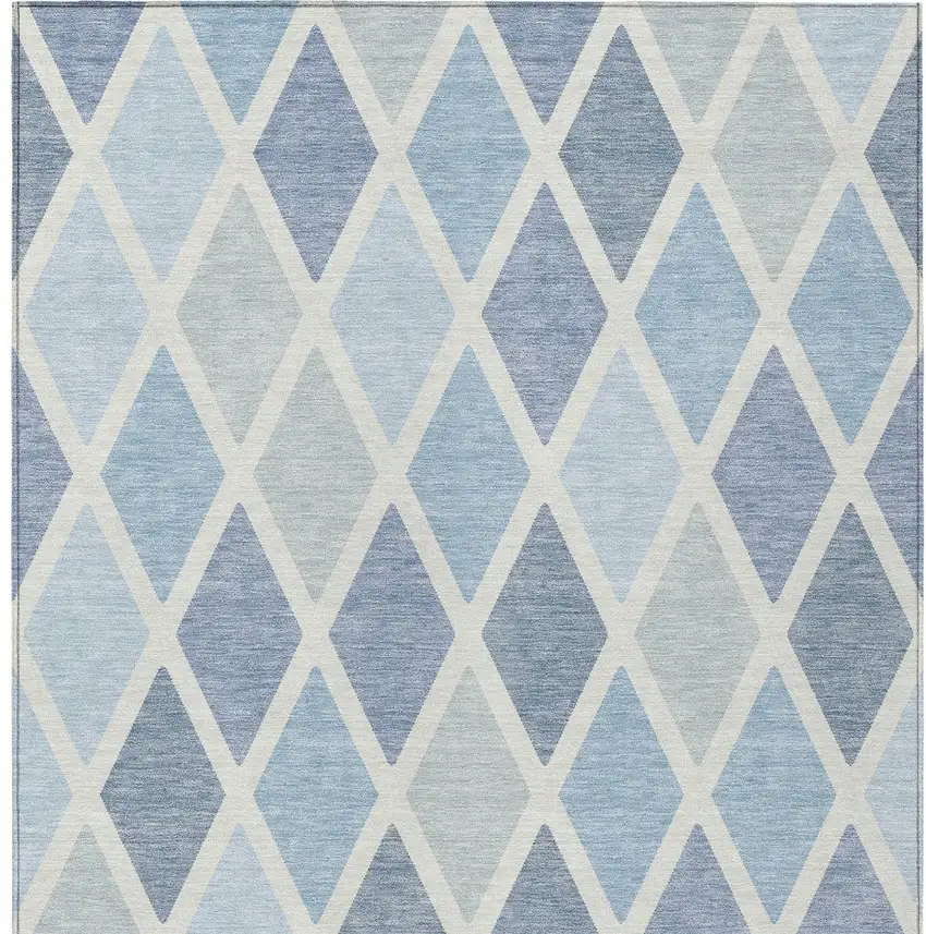 Sky Blue And Ivory Geometric Washable Indoor Outdoor Area Rug Photo 6
