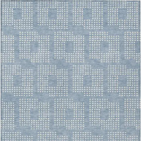 Sky Blue And Ivory Geometric Washable Indoor Outdoor Area Rug Photo 6