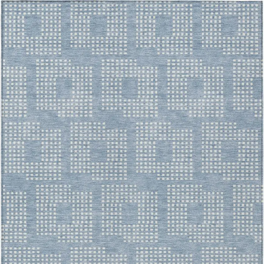 Sky Blue And Ivory Geometric Washable Indoor Outdoor Area Rug Photo 7