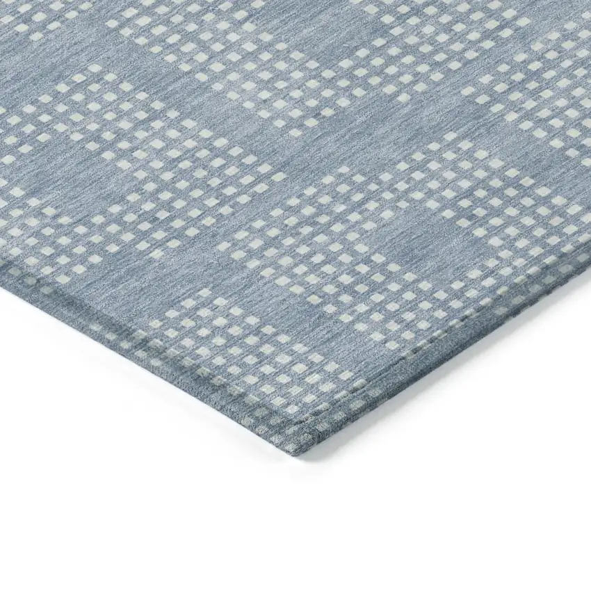 Sky Blue And Ivory Geometric Washable Indoor Outdoor Area Rug Photo 5