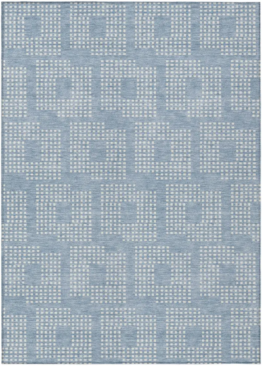 Sky Blue And Ivory Geometric Washable Indoor Outdoor Area Rug Photo 2