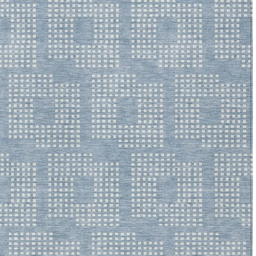 Sky Blue And Ivory Geometric Washable Indoor Outdoor Area Rug Photo 6